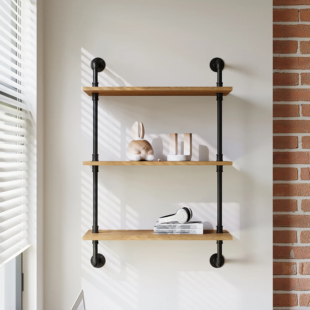 Voltsify 3-Tier Industrial Pipe Wall-Mounted Shelves Storage Shelves