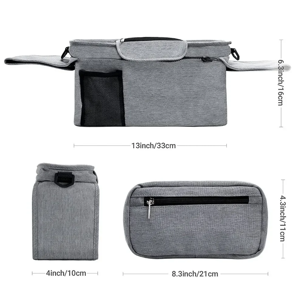 Waterproof Stroller Storage Bag with Cup Holder and Insulated Compartment