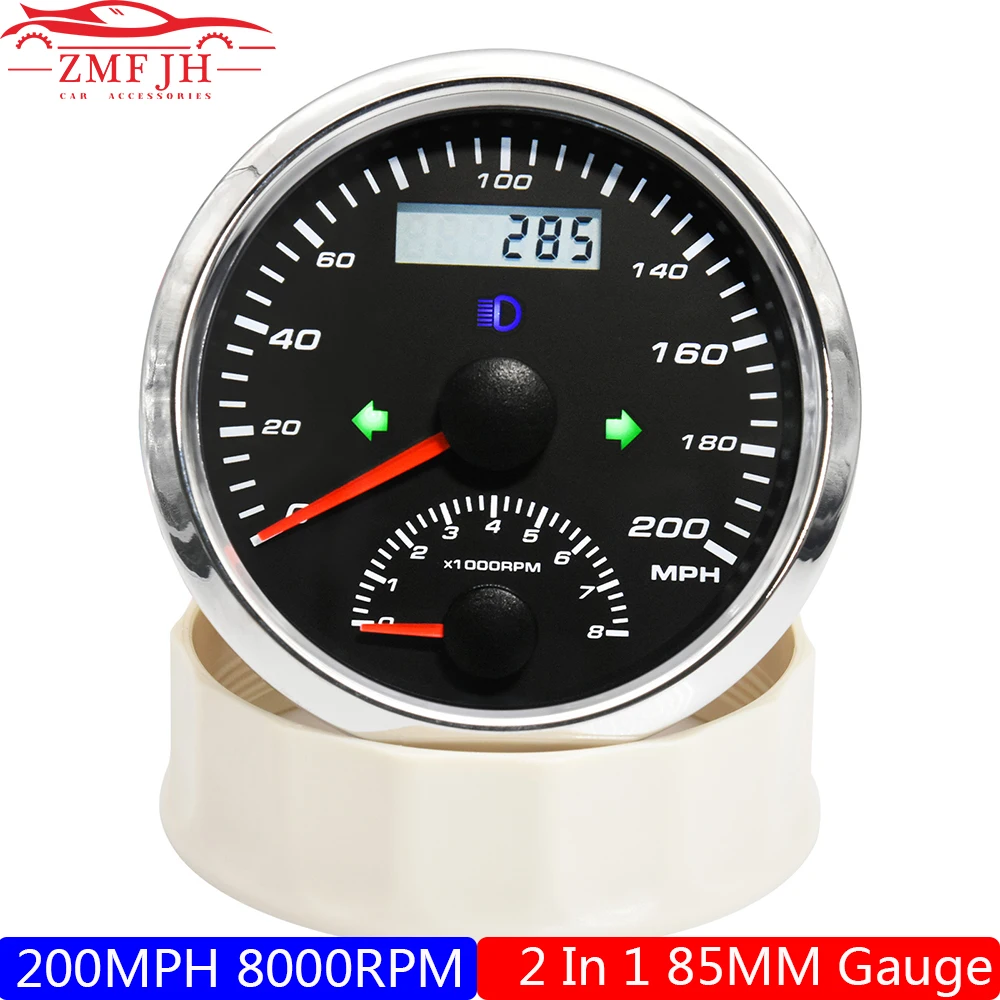 

85 мм GPS спидометр одометр GPS антенна 200 миль в час с тахометром 0-8000 об/мин звуковой сигнал превышения скорости 2IN1 тахометр левый правый