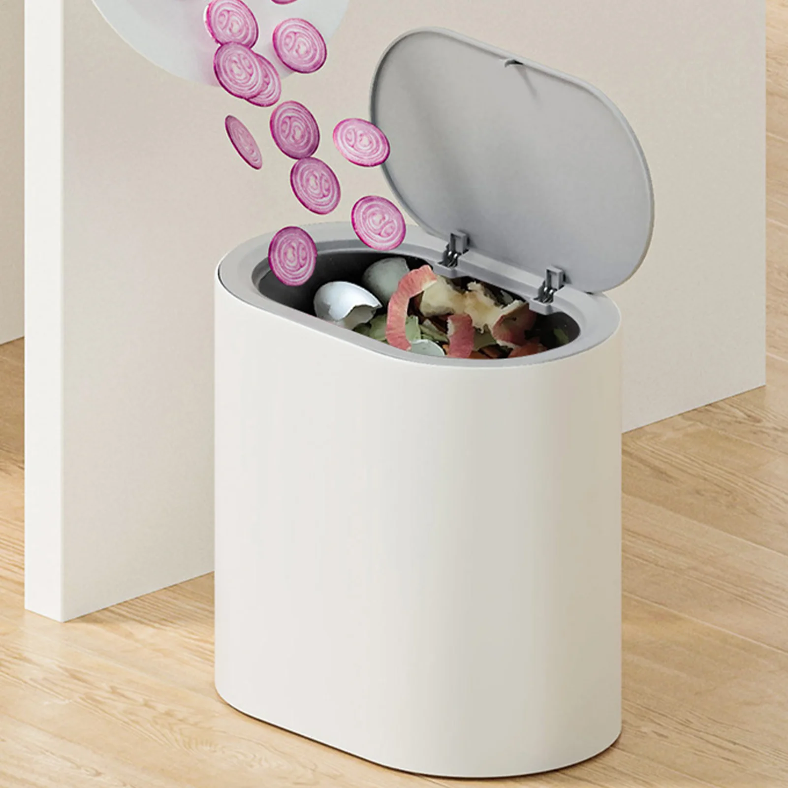 Bathroom Trash Can with Lid Push-type Trash Bin Anti-odor Garbage Can Press Top garbage can Waste Basket for Kitchen accessories