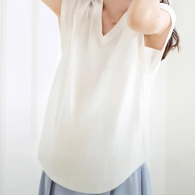 임산부 여름 얇은 반팔 V넥 슬림핏 모달 티셔츠와 스커트 투피스 세트 스몰 사이즈 한국 스타일 퓨어 컬러