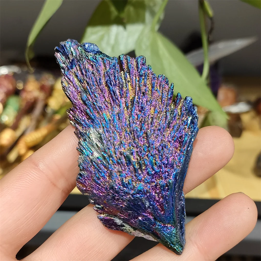 Natural Black Tourmaline Electroplated Quartz Titanium Coated Crystal Mineral Specimen Decor Peacock Feather Healing Rocks