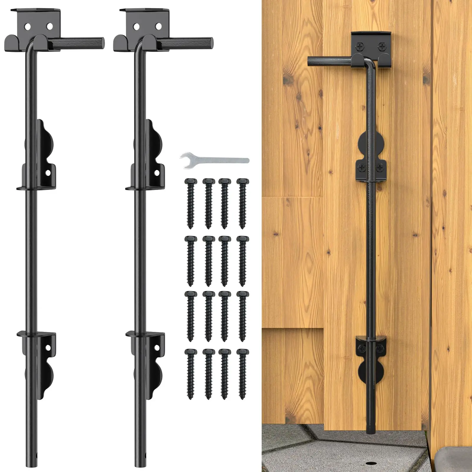 12/18" Cane Bolt Gate Drop Rod for Wood Fence, Heavy Duty Iron Gate Ground Latch Hardware for Wooden Gater and Holding Doors