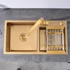Gold Kitchen Sink Above Counter or Undermount double Bowl Goldn Basket Drainer Soap Dispenser Washing Basin 304 Stainless Steel 3