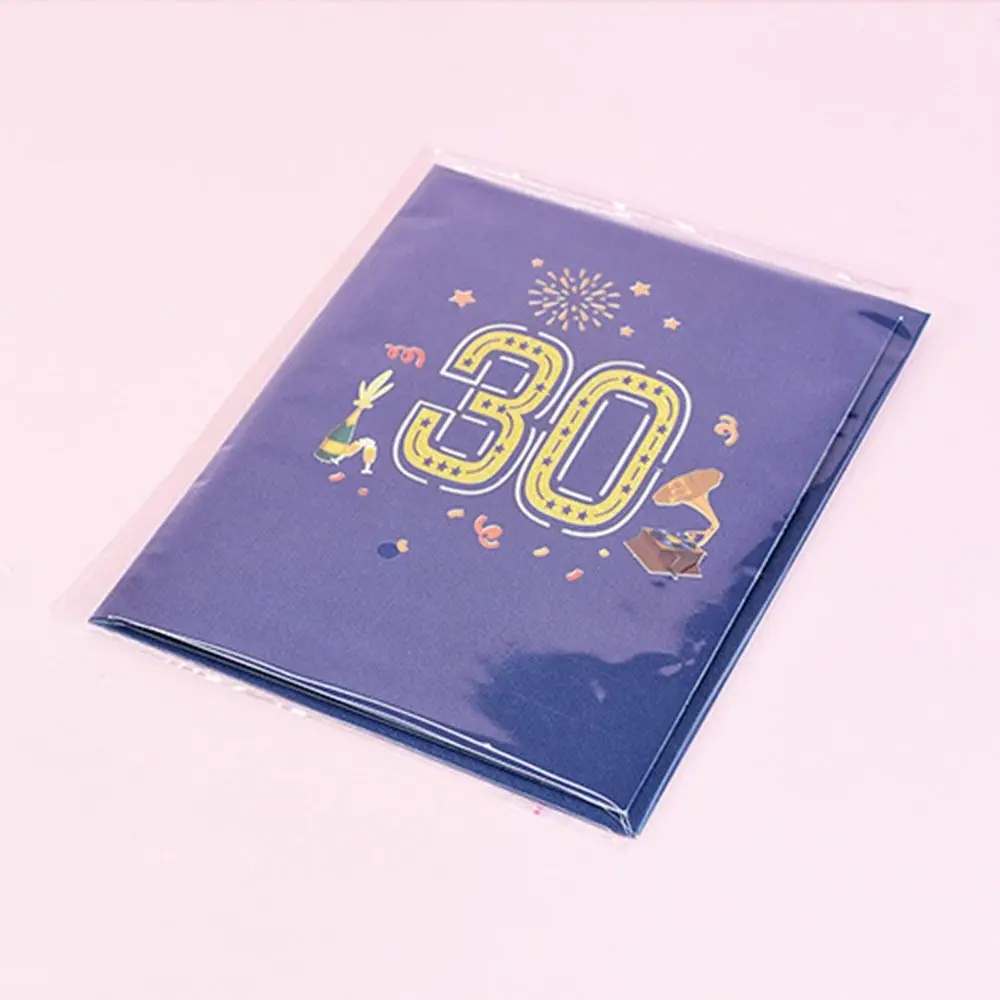 Paper 3D Ballon Greeting Card Handcrafted Blue 1-100 Anniversary Card Portable with Envelope Anniversary Greeting