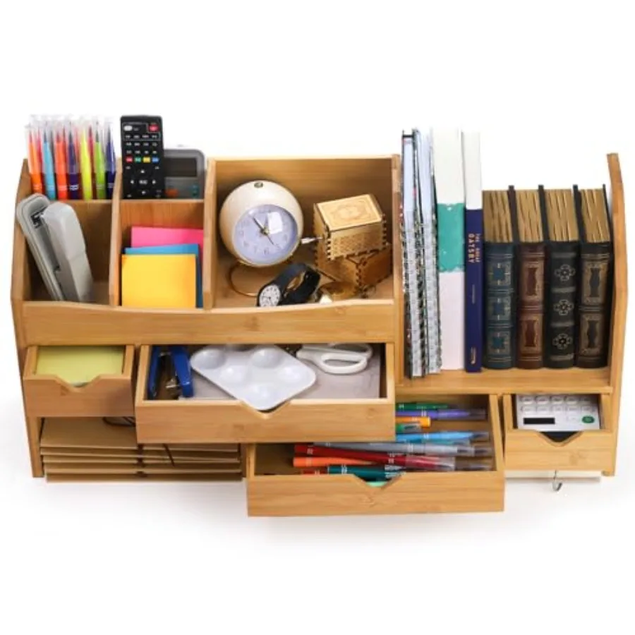 Bamboo Desk Organizer with Adjustable File Holder 6