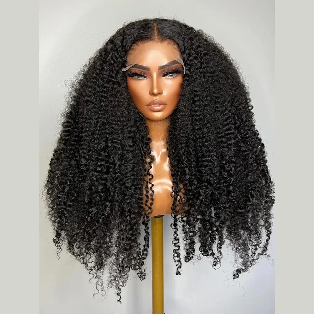 

Black Kinky Curly Preplucked Soft 180%Density 26Inch Long Natural Hairline Glueless Lace Front Wig For Women Babyhair Daily