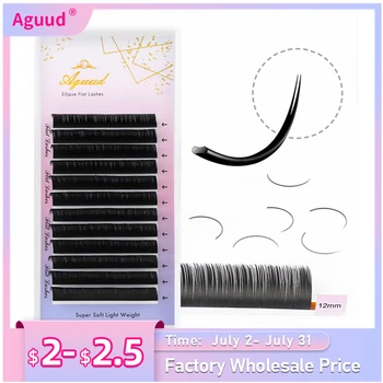 AGUUD-타원형 플랫 인조 속눈썹, 내추럴 소프트 스플릿 팁, 플랫 래쉬 익스텐션, 타원형 개별 인조 밍크 플랫 속눈썹