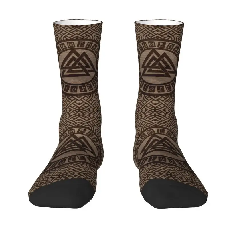 

Valknut Symbol And Runes On Wood Dress Socks for Men Women Warm Funny Novelty Norse Viking Odin Crew Socks