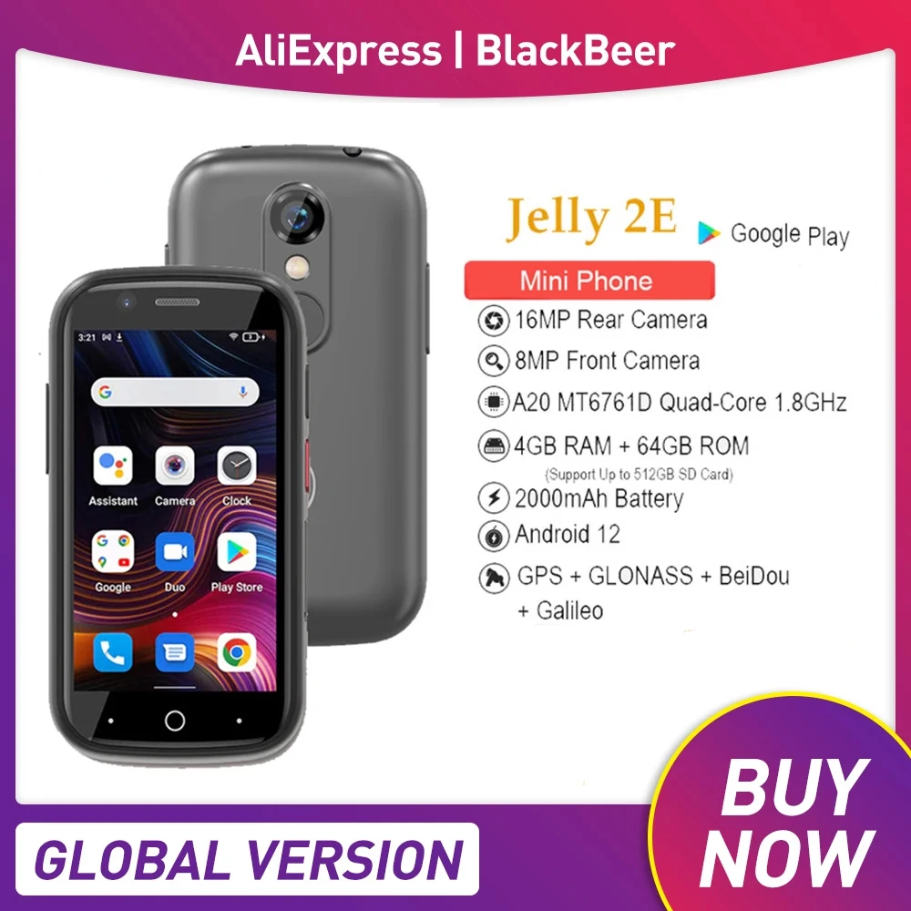 Global Version Unihertz Jelly 2E Mini Smartphone Android 12 Unlocked 4GB RAM+64GB ROM Mobile Phone 2000mAh 16MP 4G Cellphone 5g cellphone note11 pro 10 core hd 12gb 512gb dual card 6800mah 6 7 inch smartphone mobile android 10 4g global version phone
