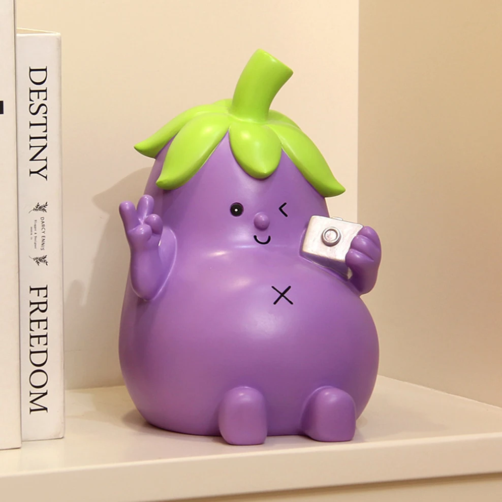 

2023 NEW Cute Eggplant Ornaments Resin Eggplant Piggy Bank Ashtray Tissue Box Creative Crafts Home Decor Ornaments