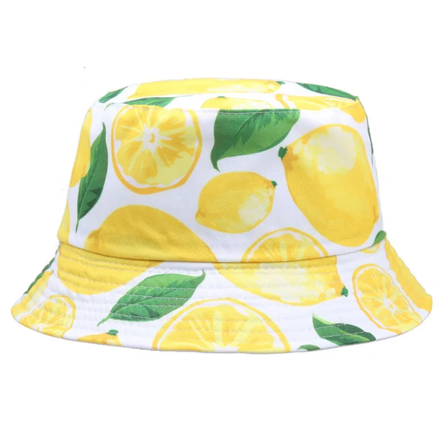  - Pineapple Printed Double-Sided Bucket Hats For Women Men Lemon Cherry Fruit Summer Panama Cap Sun Fishing Bob Fisherman Hat Bone