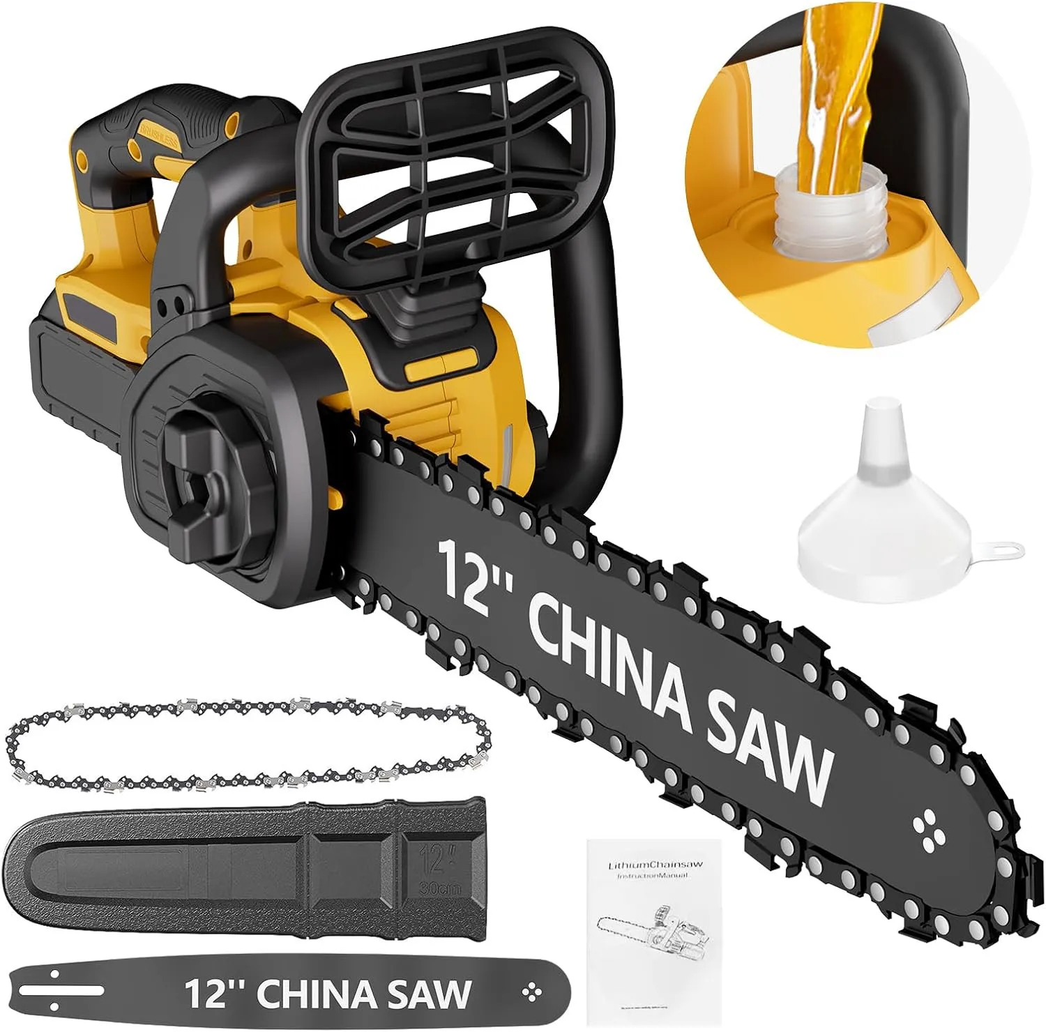 12" Cordless Chainsaw Handheld Garden Electric Chain Saw for Tree Branch Wood Cutting for DeWalt 20v Battery 1