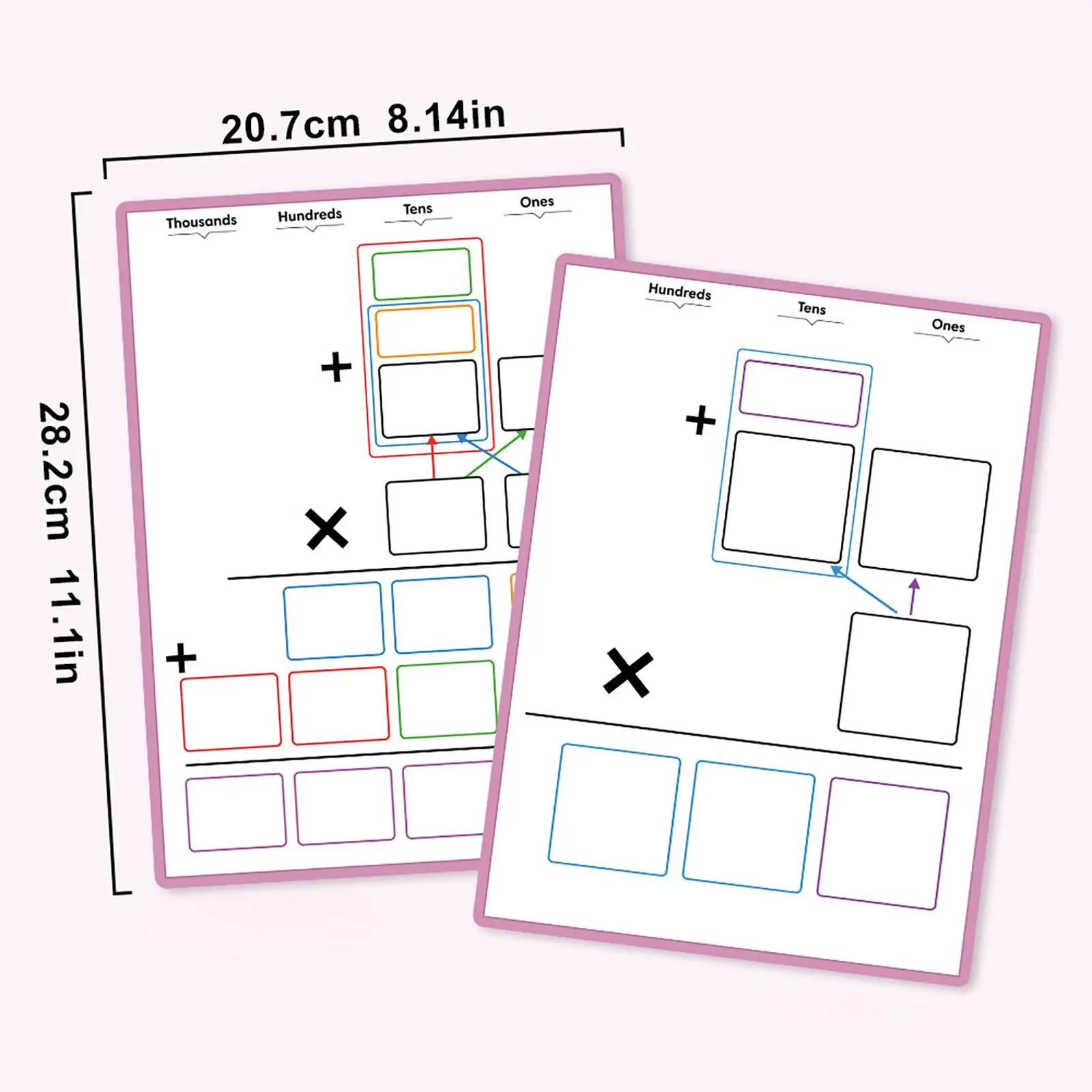 10배 곱셈 단계 차트 수직 계산 시연 분해 곱셈 양면 수학 학습 도구