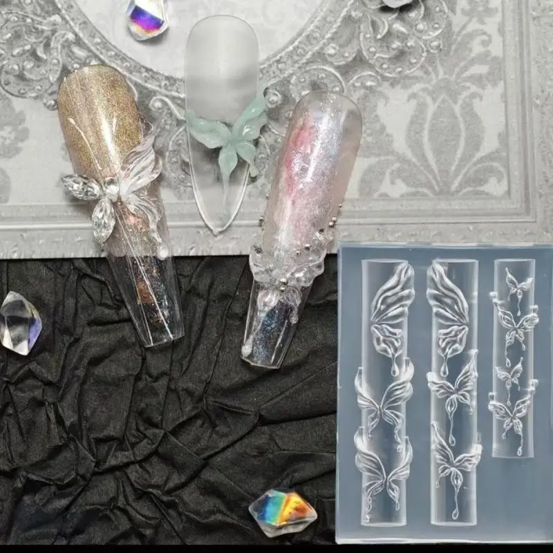 새로운 3D 실리콘 몰드 꽃 리본 나비 네일 템플릿 투명 몰드 DIY 네일 아트 데코 스탬핑 플레이트 매니큐어 도구