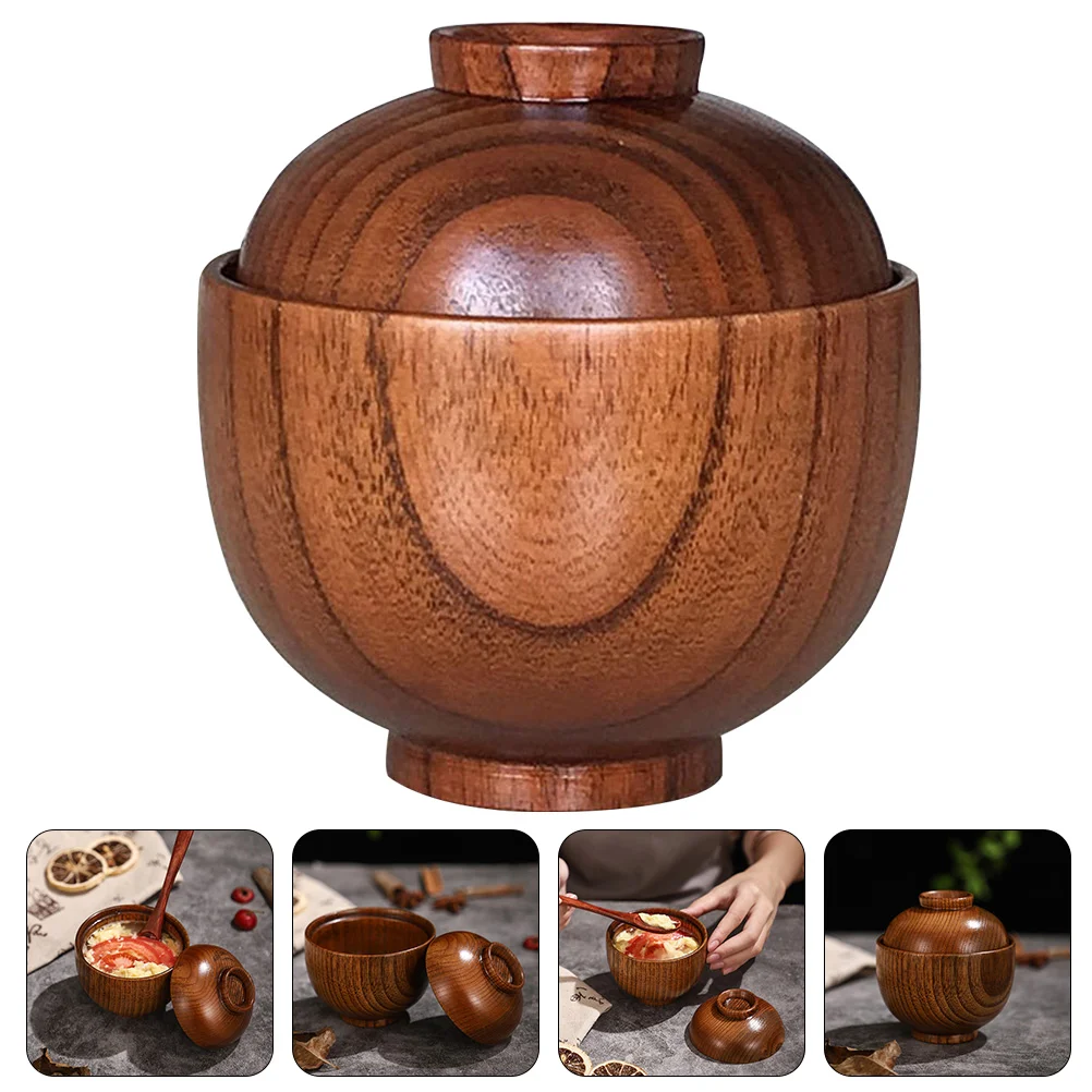 

Wooden Bowl with Lid Wood Food Serving Bowl Soup Bowl Salad Bowl Rice Bowl