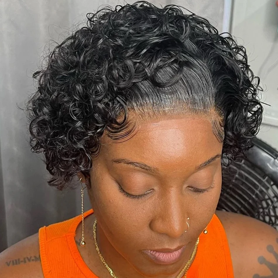Short Pixie Cut Wig Brazilian Transparent Lace Human Hair Wigs 13x1 Pre Plucked Cheap Remy Water Bob Curly for Black Women human hair wig human hair wigs