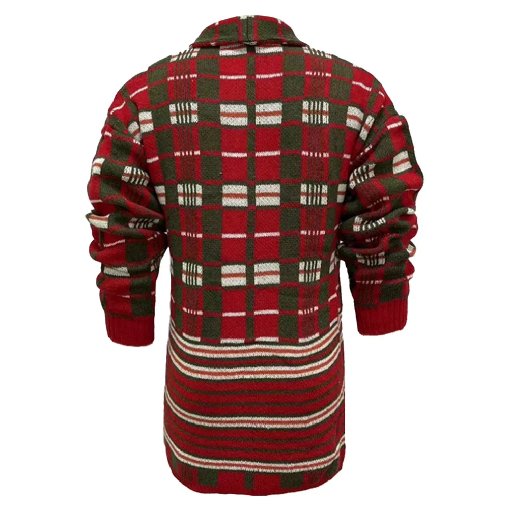 Mens Fall Winter Fashion Casual Retro Jackets Long Loose Knitted Cardigan Sweater Jacket Street Trend Color Clashing Coat