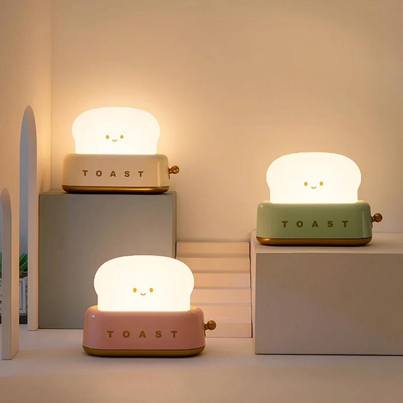 

LED Bread Maker Night Light USB Charging Dimming Toast Lamp Bedroom Children Timing Sleeping Lamps Fun Switch Mood Light