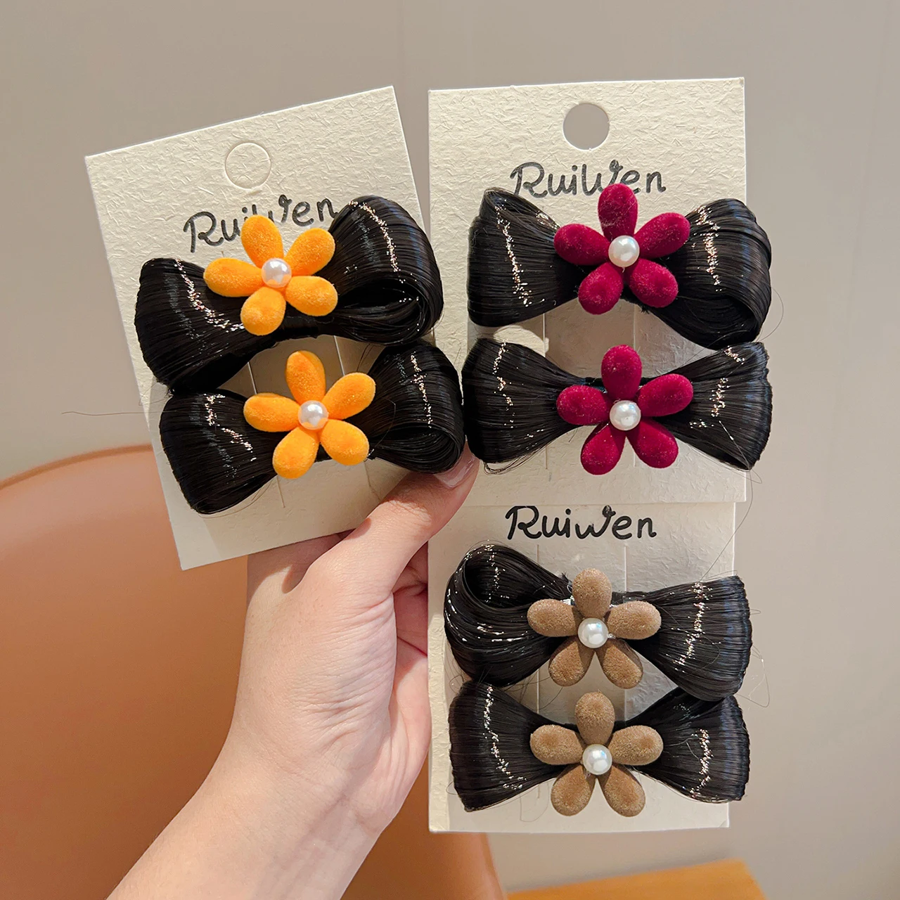 2Pcs 어린이 가발 헤어 클립 세트 소녀 머리핀 폴카 도트 활 머리핀 오리 혀 클립 사진 소품 어린이 머리 장식