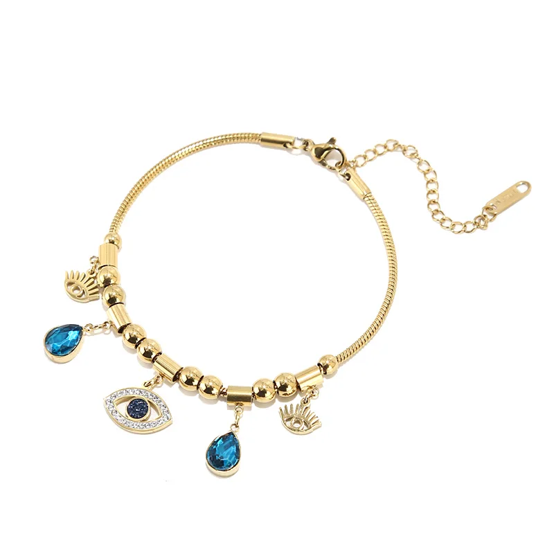 

3pcs 316L Stainless Steel Blue Drop Eye Bead Charm Bracelet For Women Girls New Vintage Non-fading Bangles Birthday Jewelry Gift