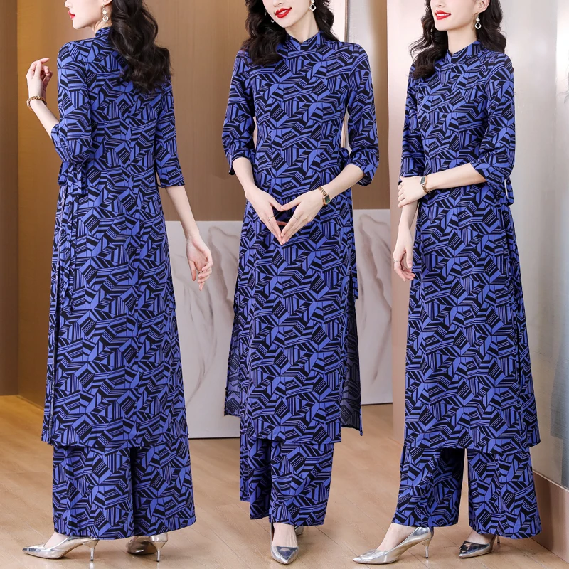 

2023 new women's spring and summer age reduction fashion temperament goddess fan wide leg pants two-piece suit