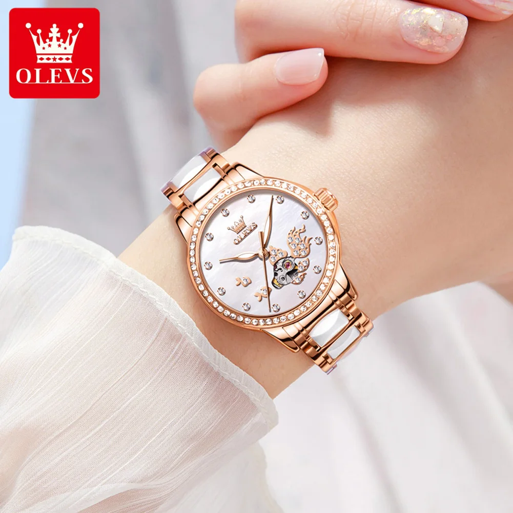 OLEVS 7001 Woman Watch Fashion Hollow Waterproof Automatic Mechanical Watch For Women Luminous Original Elegant Woman Wristwatch