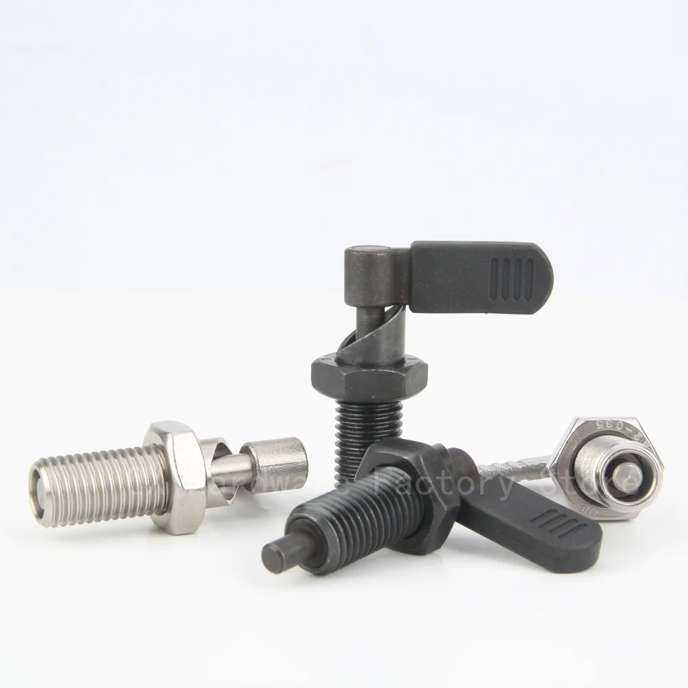 QX226 Retractable Carbon or Stainless Steel L-handle Indexing Plungers with Grip and Lock-Out Nuts
