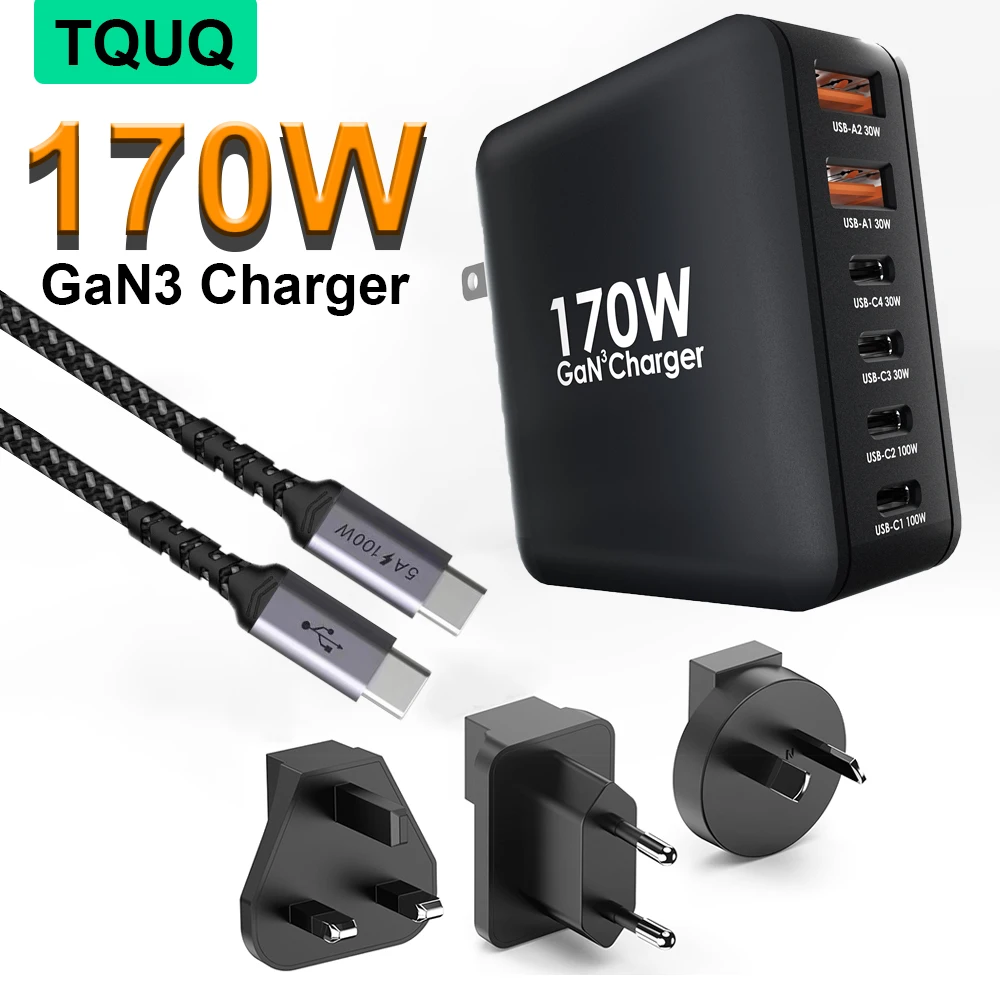 Зарядное устройство TQUQ GaN3, 170 Вт, USB Type-C, QC 3,0