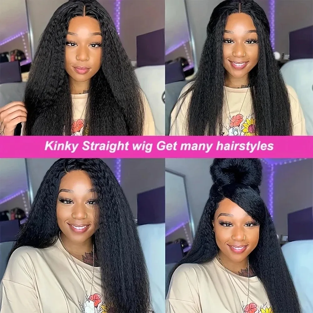 34Inch Kinky Straight Wig 13x4 Lace Front Wigs Human Hair Yaki Straight Human Hair Wig 200% Density Lace Front Wigs 5