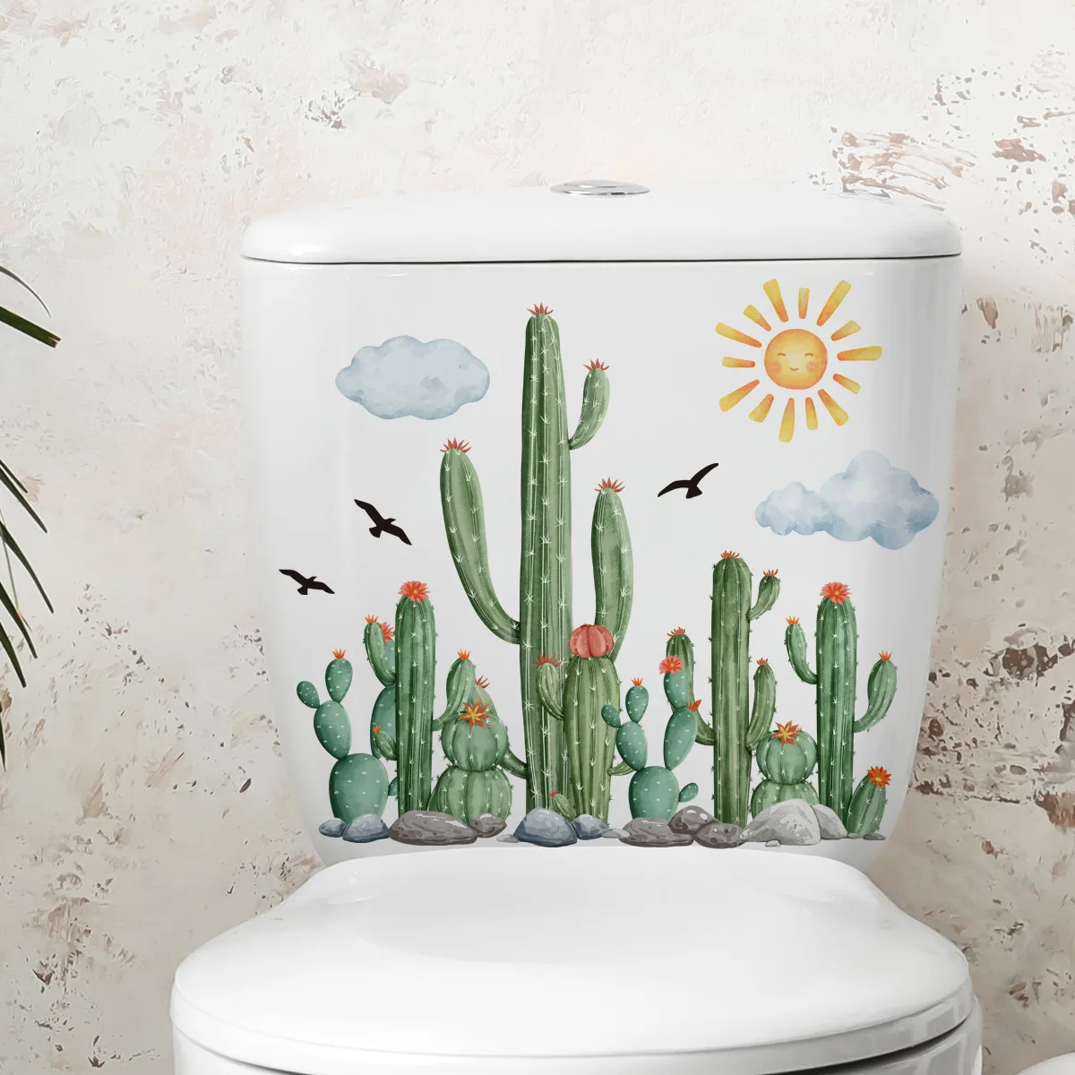 30*30cm Plant Flower Cactus Toilet Sticker Bathroom Toilet Toilet Lid Home Decoration Wall Sticker Wallpapers Home Decor Ms7039