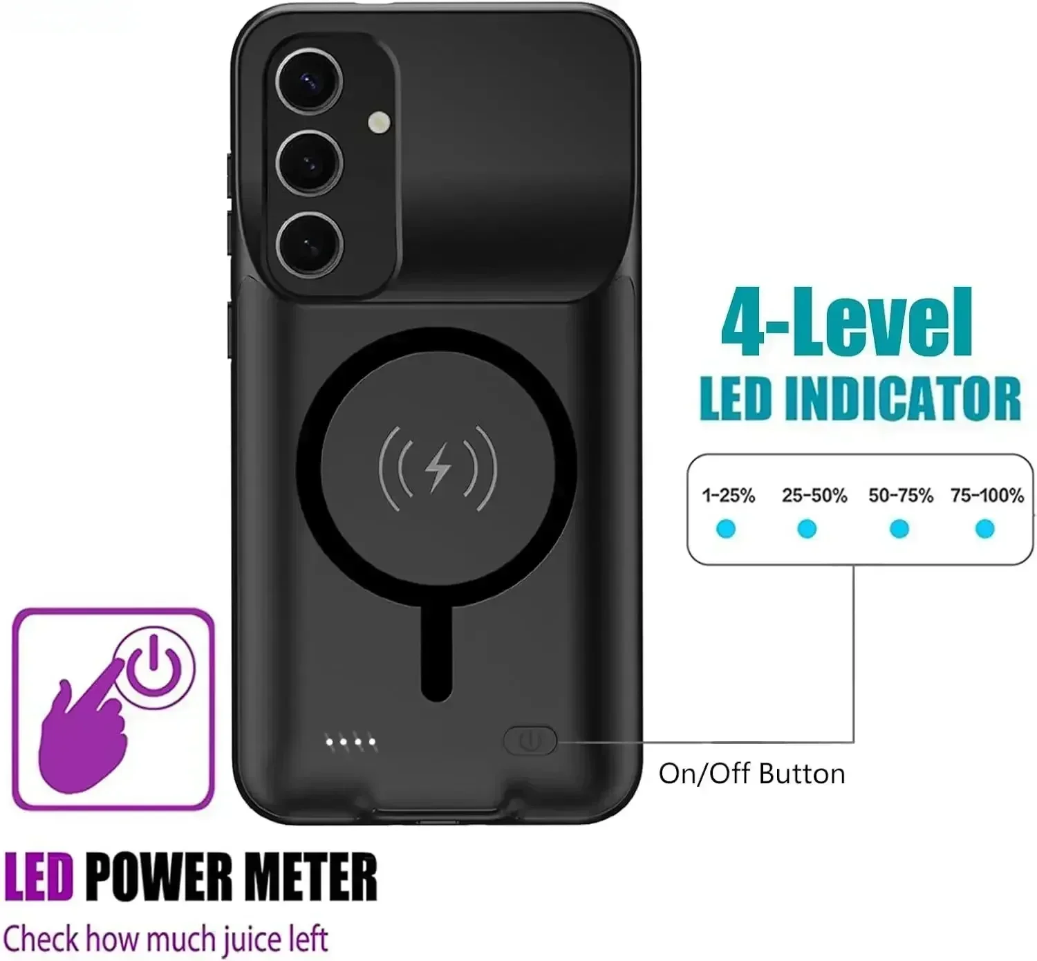 10000Mah for Magsafe Power Bank for Samsung Galaxy S25 Ultra S24 Plus S22 S23 A15 A16 A54 A55 A35 Battery Wireless Charger Case 2