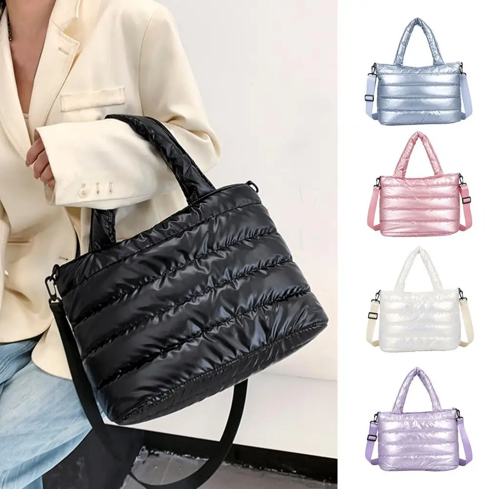 Bolso tote acolchado grande y ligero para mujer, bolsos acolchados suaves  de lujo, bolsas de hombro acolchadas de algodón con plumón (color : blanco)