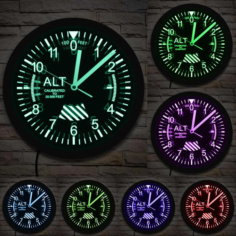 Altimetro Neon Sign LED orologio da parete misuratore di altitudine  Tracking Pilot Air Plane misurazione dell'altitudine orologio da parete  moderno orologio Gag Gift