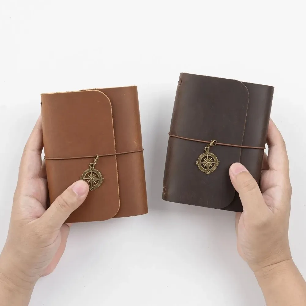 Handmade Genuine Leather Retro Tri-fold Travel Notebook - Refillable Sketchbook Planner with Loose-leaf Pages
