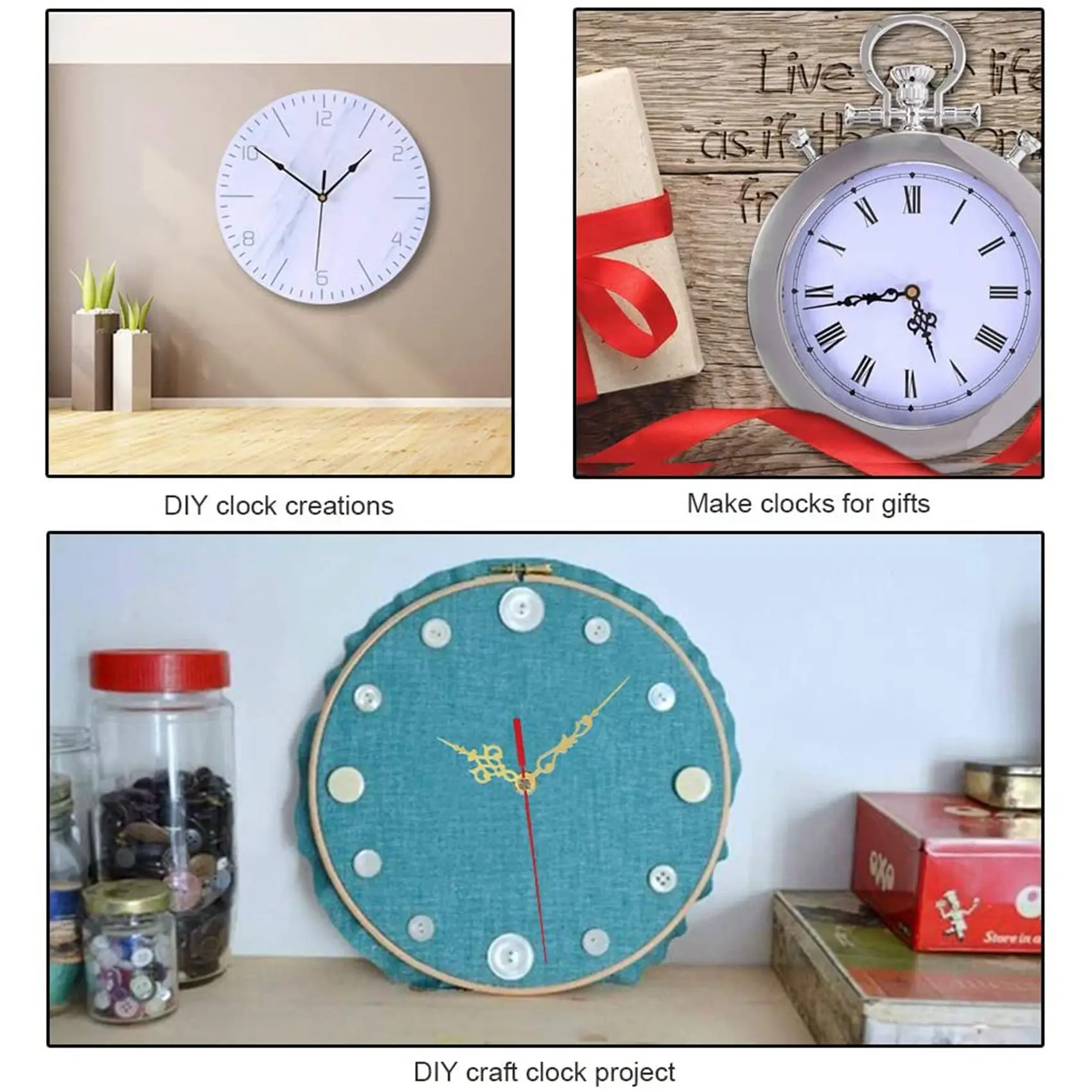 Quartz Clock Movement Long Shaft Quartz Clock Movement Mechanism 5 Pairs Hands and Numerals Kit DIY Clock Parts Replacement 31mm 3Pcs