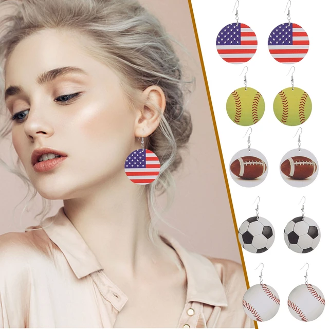 Accessories Sports Earrings Soccer Baseball Rugby Wooden Ring