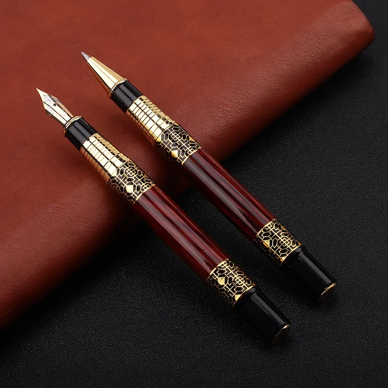 

Golden Carving Mahogany Luxury Business School Student Office Supplies Calligraphy Pen High Quality Fountain Pen New Ink Pen