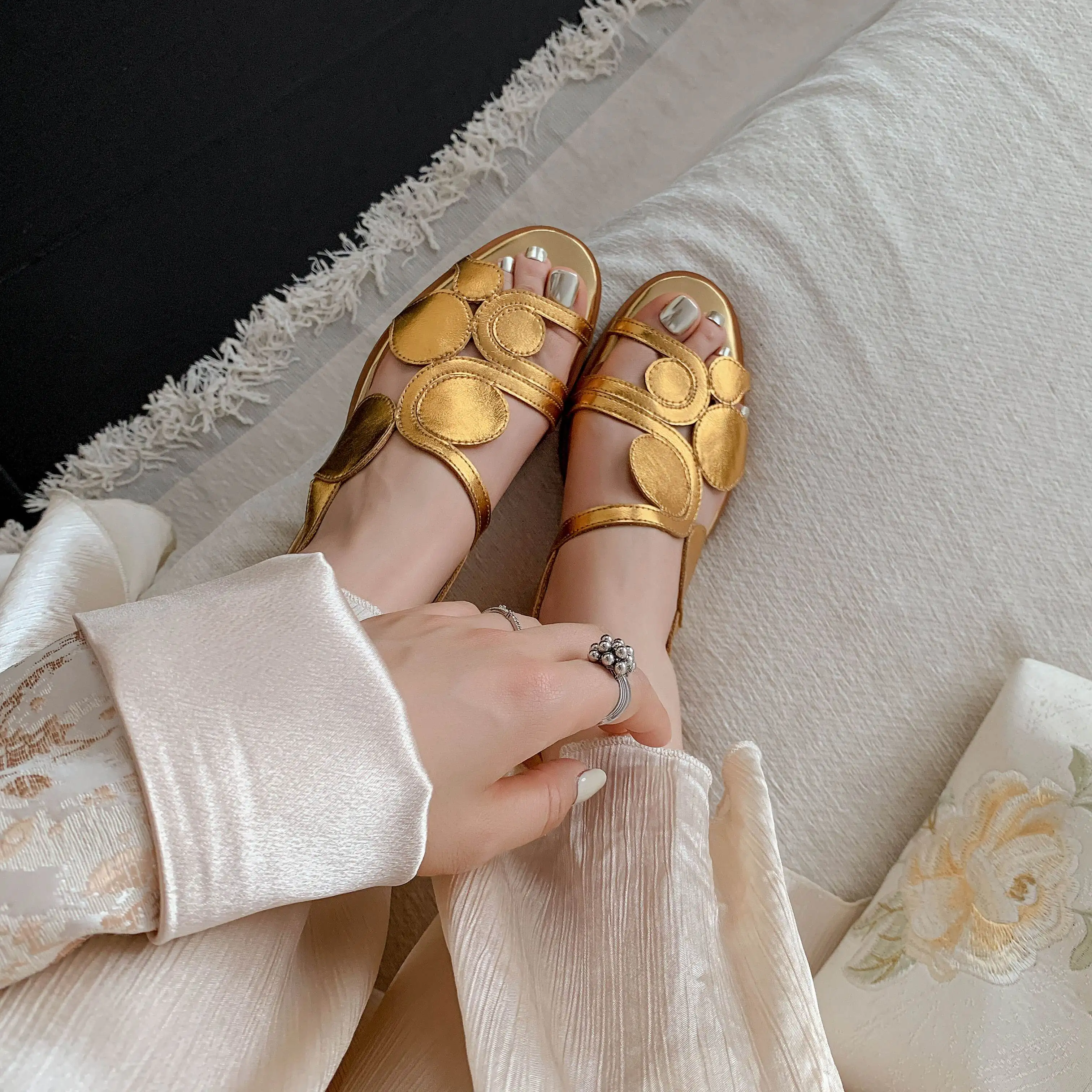 Lenkisen Plus Size Cow Leather Classics Summer Shoes Chunky Heels Slingback Dating Casual Elegant Party Ins Modern Women Sandals