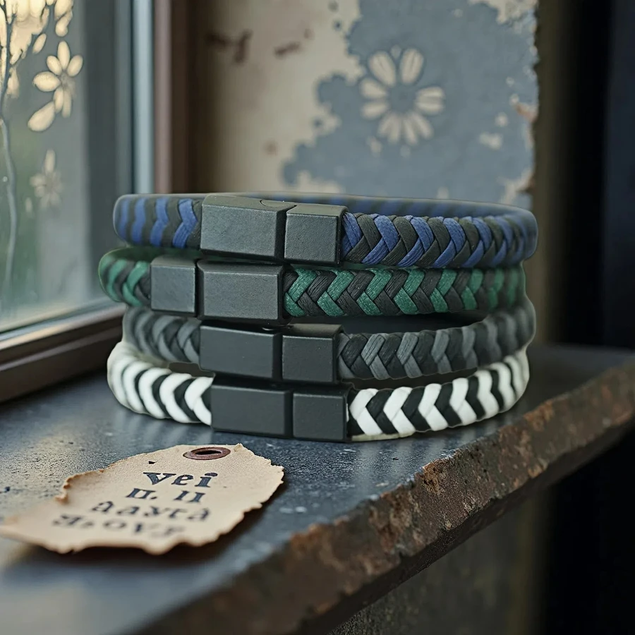 Handmade Leather Men Bangle Bracelet with Magnetic Buckle