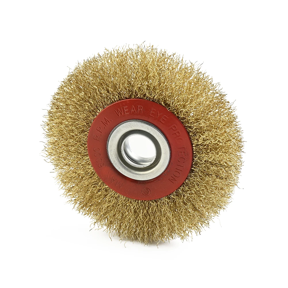 Wire Brush Wheel 125mm Round Brass Plated Steel Wire Brush Wheel Copper Plated Stainless Steel For Bench Grinder Tool Part