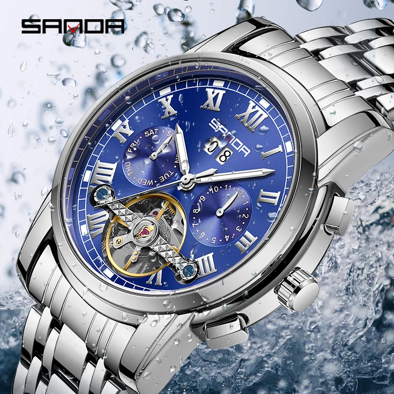 New Sanda 7006 Product 7006 Men's Fully Automatic Mechanical Steel Belt Watch Fashion Calendar Hollow Men's Watch