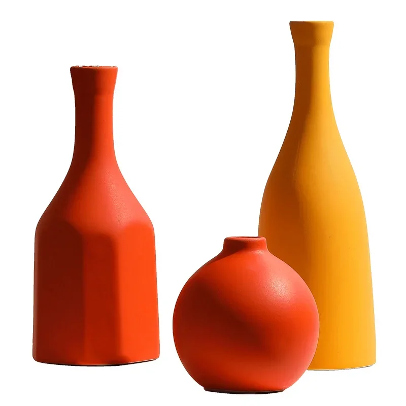 Orange Yellow Blue Nordic Ceramic Dried Flower Vase Decoration Guest Restaurant Ornaments Home Decoration accessories gift 5