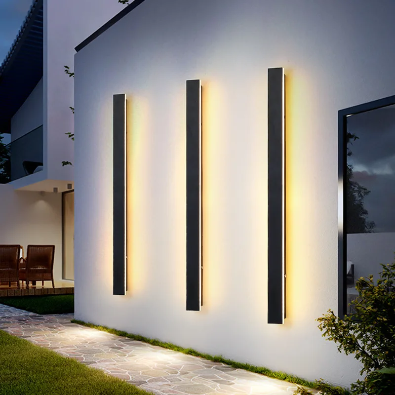 

Waterproof Long Strip LED Wall Lamp Outdoor Aluminum Porch Wall Light Garden Villa Corridor Stair Background Porch Sconce Light