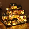 DIY Wooden Miniature Model Kit Japanese Casa 3D Puzzle Dollhouse With Furniture Lights Big Villa Home Decor for Friends Gifts 3