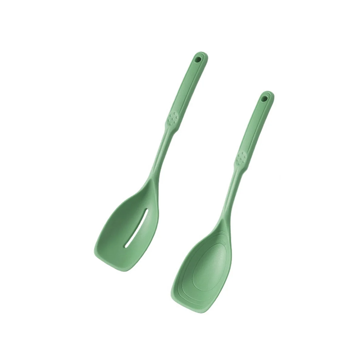 

Silicone Cooking Spoon,Non-Stick Slotted and Solid Spoon Set with Deep Bolw and Measurement Mark, Kitchen Utensils Green