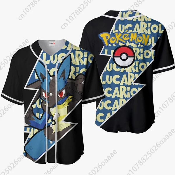 

Pokemon Lucario Baseball Jersey Mens Women Short Sleeve Sports Jersey Custom Name Pikachu PKM Baseball Jersey Fashion Shirt