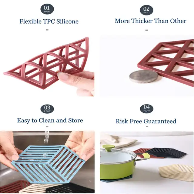 Puha Asztali Edények Szilikon Trivet Szőnyegek Forró Párnák Hatszögletű Hő Multifunkciós Konyha Szerszám Tál Szőnyegekhez Edény Placemats - Image 5