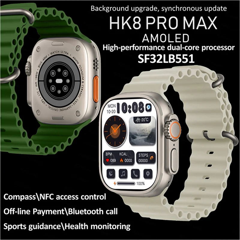 HK8  ƽ Ʈ Ʈ ġ  ø 8, 49mm, 2.12 ġ,    AMOLED ũ, NFC ħ IWO Ʈġ 2023, ǰ