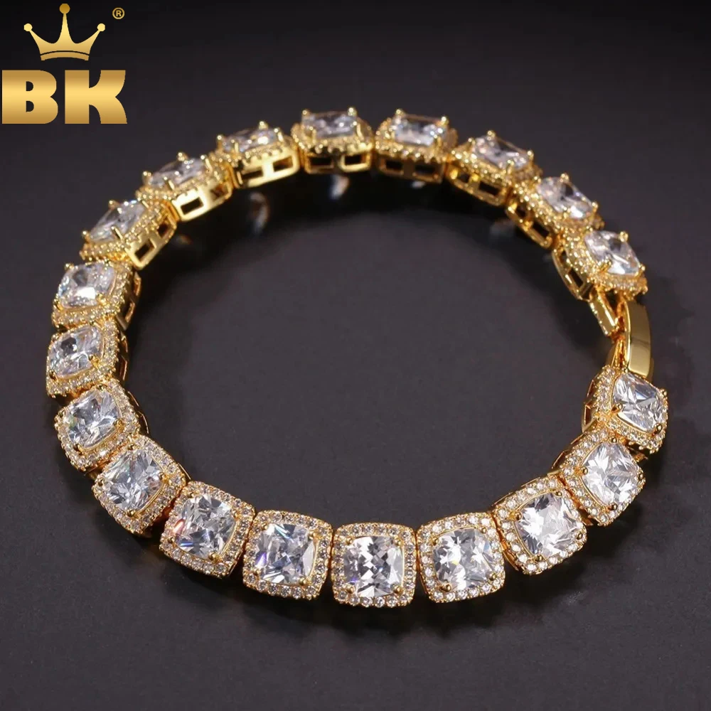 

TBTK Paved Bling Square Iced Out Zircon Beautiiful Bracelet Luxury Simple Style Gold 10mm Width Wrist Jewelry Punk Man